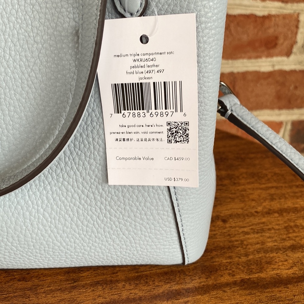 Kate Spade medium triple compartment satchel, blue pebbled leather, NWT - Picture 4 of 9